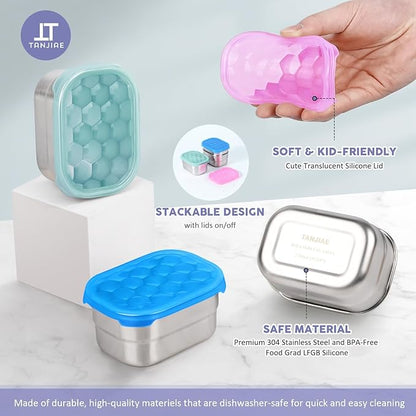 Snack Pro - Small (1 CUP) Stainless Steel Snack Containers for Kids | Easy Open Leak Proof Food Containers with Silicone Lids - Perfect Metal Toddler Lunch Box for Daycare and School (8oz*3)