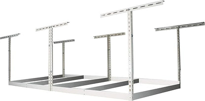 MonsterRax 4x8 Overhead Storage Rack Frame Kit - Hanging Storage Shelves, Ceiling Storage Rack System, Overhead Garage Organizers - (White, 12"-21")