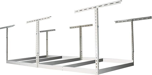 MonsterRax 4x8 Overhead Storage Rack Frame Kit - Hanging Storage Shelves, Ceiling Storage Rack System, Overhead Garage Organizers - (White, 12"-21")