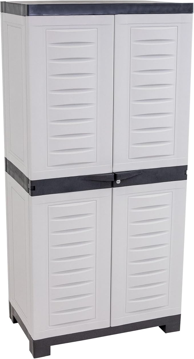 Sunnydaze 48" H Resin Garage Storage Cabinet - Garage Cabinet with Lockable Doors and Adjustable Shelves - Freestanding Utility Storage for Laundry Room, Office, Basement - Gray/Charcoal Trim