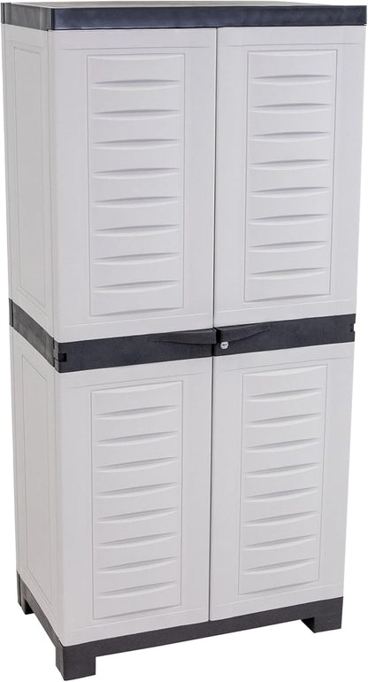 Sunnydaze 48" H Resin Garage Storage Cabinet - Garage Cabinet with Lockable Doors and Adjustable Shelves - Freestanding Utility Storage for Laundry Room, Office, Basement - Gray/Charcoal Trim