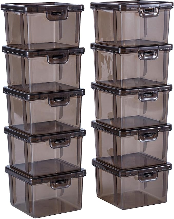 10-Pack Small Plastic Containers with Lids, Clear Stackable Storage Boxes & Bins Organizer for Bead Organizer, Craft Storage, Stickers, Jewelry & Small Items – Black Square Small