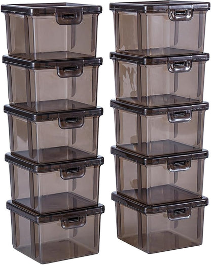 10-Pack Small Plastic Containers with Lids, Clear Stackable Storage Boxes & Bins Organizer for Bead Organizer, Craft Storage, Stickers, Jewelry & Small Items – Black Square Small