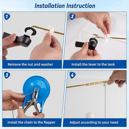 Hibbent Universal Front Mount Metal Toilet Handle Replacement Kit, Brass Toilet Tank Flush Lever with Stainless Steel Adjustable Flapper Chains for Most Toilets, Oil-Rubbed Bronze