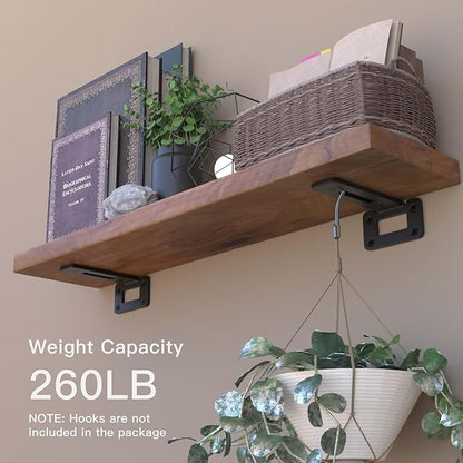 LEOPO 6 Inch 6 Pack Openwork T Shelf Brackets for DIY Floating Shelf,1/5 Inch Thick Heavy Duty Metal Shelf Bracket,L Brackets for Shelves Support