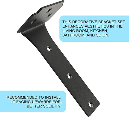 Floating Shelf Brackets,6 Pack Heavy Duty L Brackets for Shelves, 6 Inch Black Stainless Steel Countertop Support Brackets,Wall Mounting for Wood