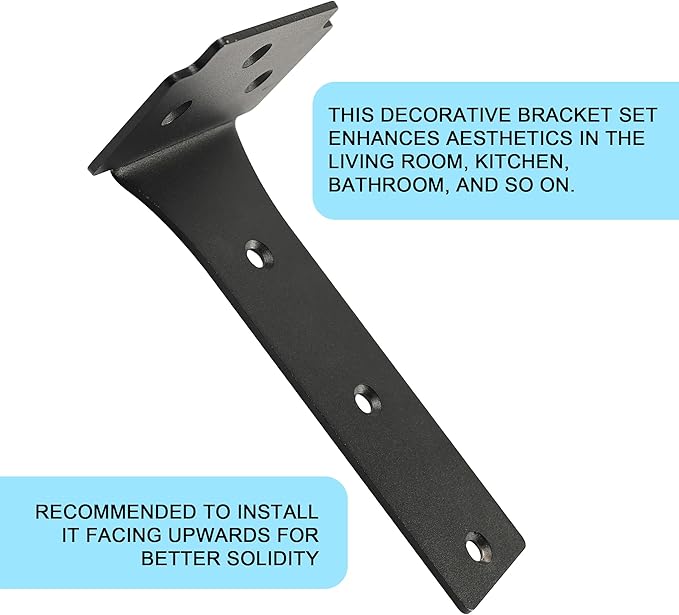 Floating Shelf Brackets,4 Pack Heavy Duty L Brackets for Shelves, 8 Inch Black Stainless Steel Countertop Support Brackets,Wall Mounting for Wood