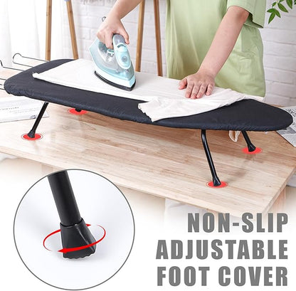 Tioncy Metal Foldable Tabletop Ironing Board with Iron Rest, Metal Portable Ironing Board Small with Heat Resistant Cotton Cover and Mini Non Slip Feet for Home Laundry Rooms Dorms Travel(Black)