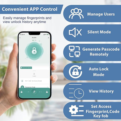 Fingerprint Door Lock Biometric Door Knob with Keypad Keyless Entry, 5-in-1 Door Locks for Bedrooms(Fingerprint/App/Code/Key/IC Card), Home Hotel Office Apartment