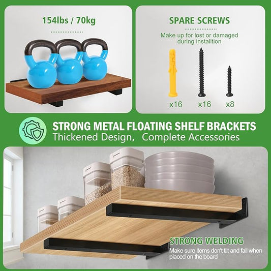 16 Inch Floating Shelf Brackets Heavy Duty, Square Shelving Brackets, Metal Floating Shelf Supports, Black Wall Mount Brackets 4 Pack