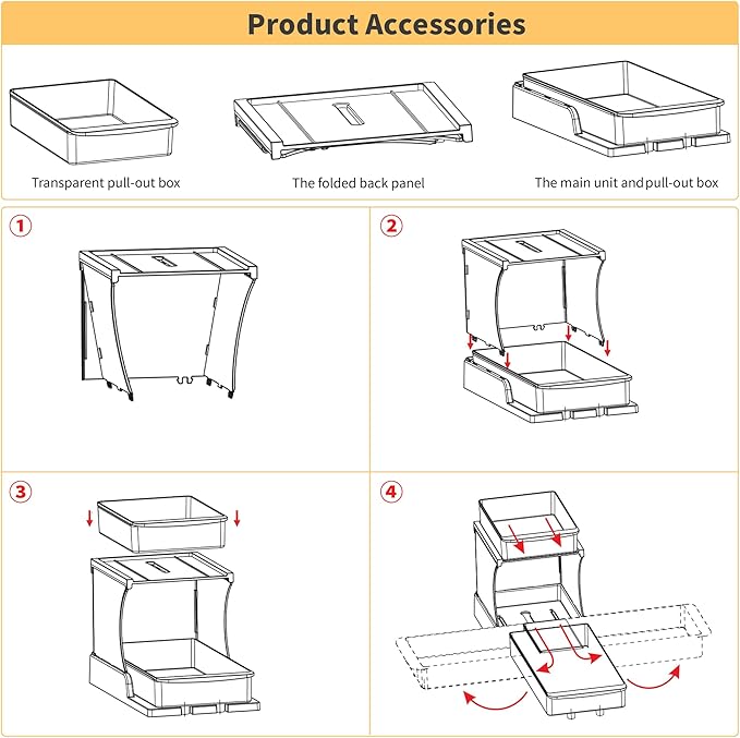 Attelite 2 Tier Pull Out Cabinet Organizer with 180° Rotating & Foldable Design, 2 Pack Sliding Drawers for Kitchen & Bathroom Storage, Fits Under Sink, Pantry, Cabinet