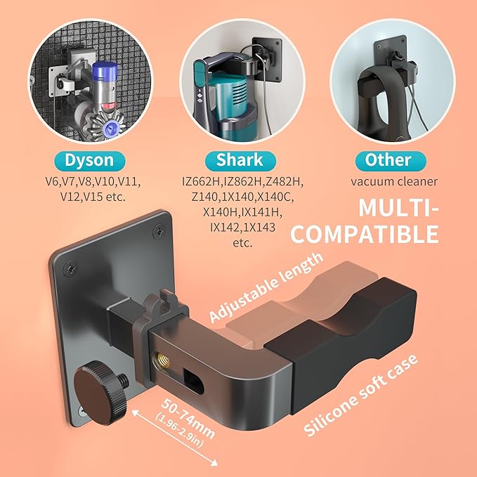 Adjustable Vacuum Wall Mount for Shark Vacuum Shark Cordless Vacuum Wall Mount Compatible for Dyson V7 V8 V10 V11 V12 V15 Shark IX141 IZ562H IZ682H IZ361H IZ462H IZ163H IZ363HT IZ483H (Grey+Clip)