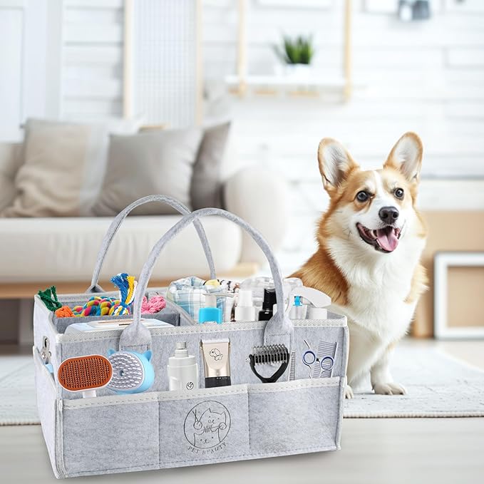 Felt Pet Dog Grooming Bag,Dog Storage Organizer for Grooming Supplies,Portable Tote Organizer for Pet Stuff,Ideal for Dog Cat Toys,Blanket, Shampoo,Trimmer,Clipper,Combo,Brush