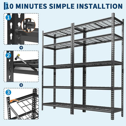 Garage Shelving 2200 LBS Storage Shelves Adjustable Metal Shelving Unit Heavy Duty 5 Tier Metal Shelves for Garage Kitchen Pantry Warehouse Basement, 48" W × 24" D × 72" H