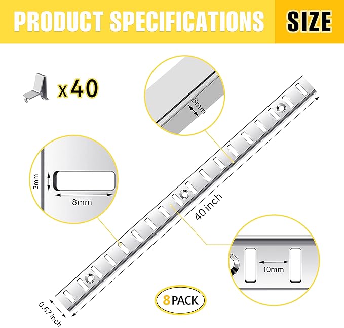 Adjustable Shelf Bracket 40 Inch 8 Pack Silver Shelf Pilaster Strips Shelf Rail Shelf Track Adjustable Wall Shelves and Supports for Cabinet Closet Organization