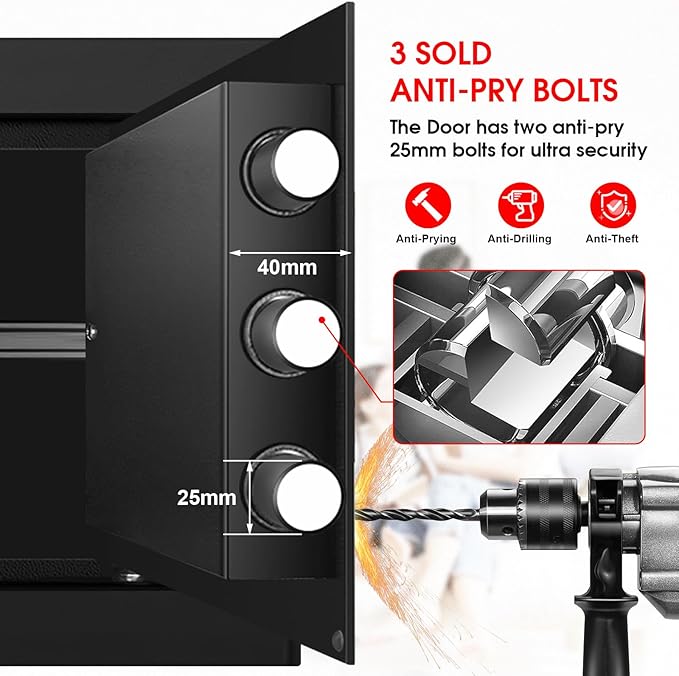 1.3 Cuft Small Safes for Home Use Fire and Water Proof, Anti-theft Fireproof Lock Box with Electronic Keypad, Alarm System and Removable Shelf, Fire Proof Safe for Home Documents, Valuables