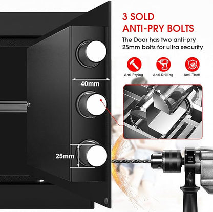 1.3 Cuft Small Safes for Home Use Fire and Water Proof, Anti-theft Fireproof Lock Box with Electronic Keypad, Alarm System and Removable Shelf, Fire Proof Safe for Home Documents, Valuables