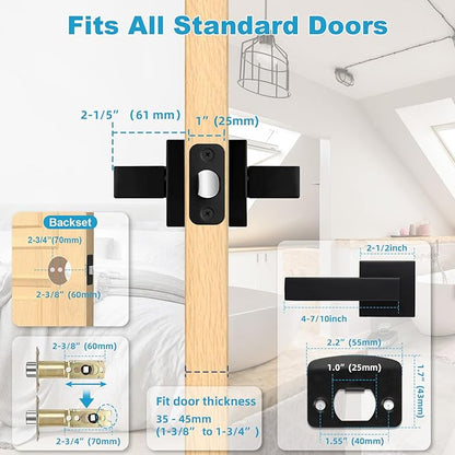 Estmoon 1 Pack Passage Door Handle Matte Black Door Lever, Interior Door Knob Square Heavy Duty Non-Locking Handlesets Hall Closet Handle, Reversible for Right & Left Sided Doors