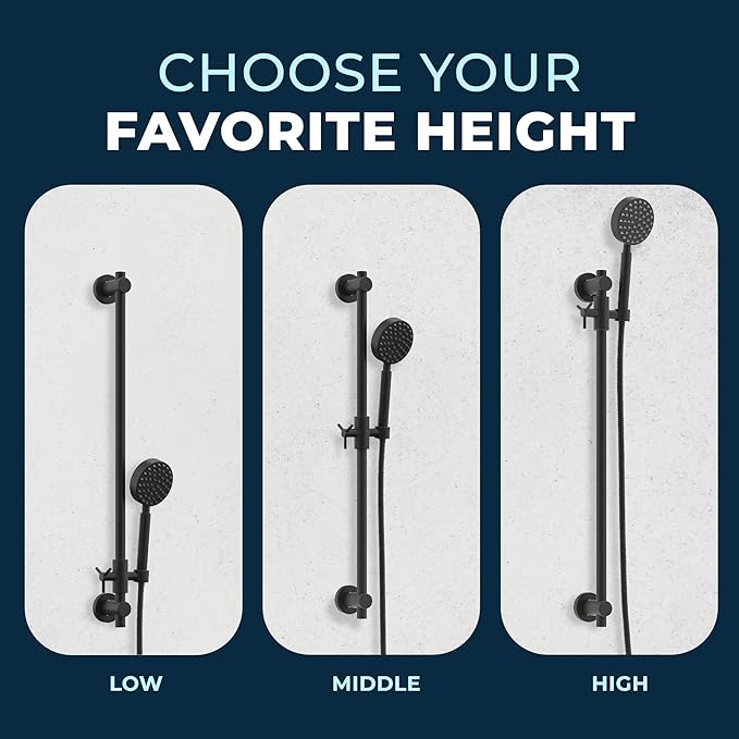 HammerHead Showers® Solid Metal 27.5 Inch Shower Slide Bar for Hand Held Shower Heads, Matte Black | Adjustable Height Showerhead with Hose Rail System | Easily Adjust Height & Angle of Handshower