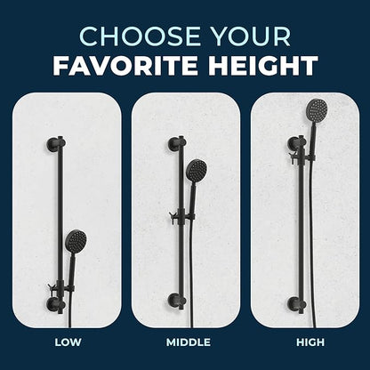 HammerHead Showers® Solid Metal 27.5 Inch Shower Slide Bar for Hand Held Shower Heads, Matte Black | Adjustable Height Showerhead with Hose Rail System | Easily Adjust Height & Angle of Handshower