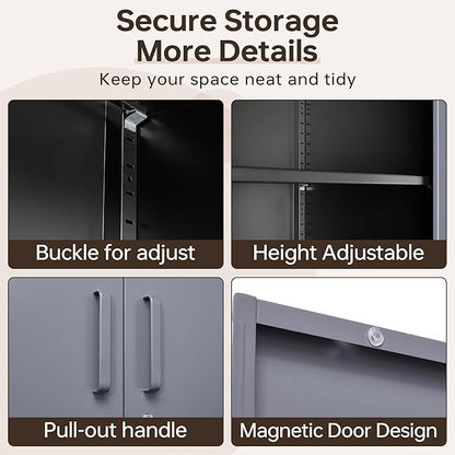 Metal Storage Cabinet with Lock,71" Garage Cabinets with 2 Doors and 4 Adjustable Shelves, Steel Locking Caninets Tall Tool Storage Caninet, Lockable File Cabnet for Home Office, Pantry