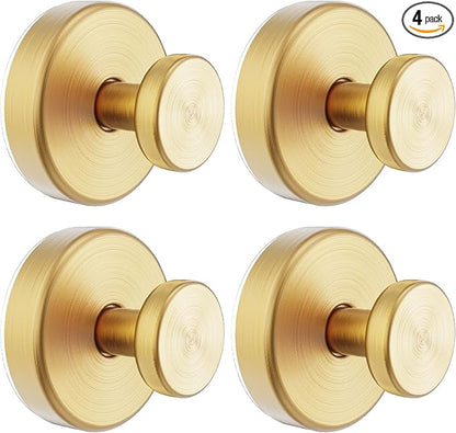 Shower Hooks for Inside Shower, Vacuum Suction Cup Hooks for Glass Window, Mirror, No Drill Towel Hooks for Bathrooms, Bath Robe Coat Looafh Wreath Hook for Hanging - 4 Pack, Gold