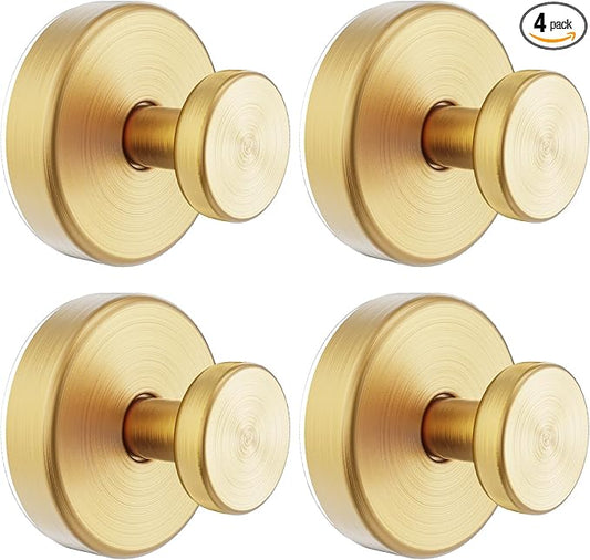 Shower Hooks for Inside Shower, Vacuum Suction Cup Hooks for Glass Window, Mirror, No Drill Towel Hooks for Bathrooms, Bath Robe Coat Looafh Wreath Hook for Hanging - 4 Pack, Gold