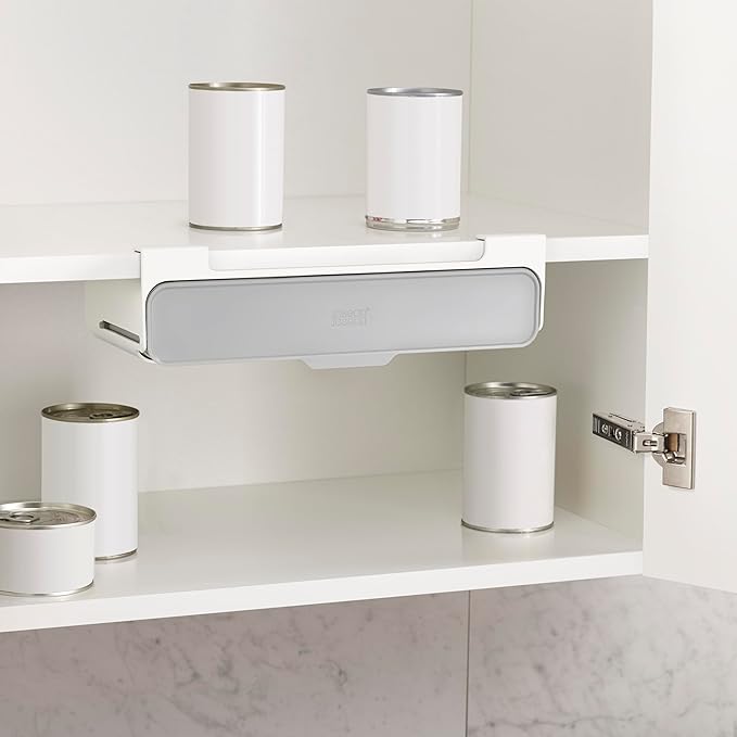 Joseph Joseph Spice Rack Organizer - Under-Shelf Kitchen Cabinet Storage Solution for Spices, Grey