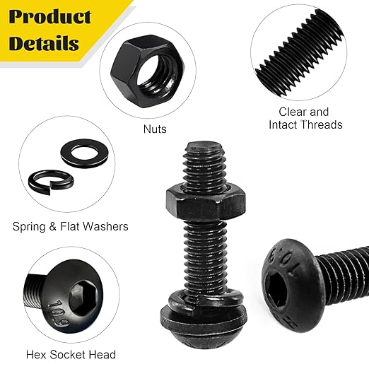 2200PCS M2 M3 M4 M5 Metric Screws Assortment Kit, Hex Socket Button Head Assorted kit, Machine Screw Set with Nuts & Washers,10.9 Alloy Steel Black Zinc Plated for 3D Printing