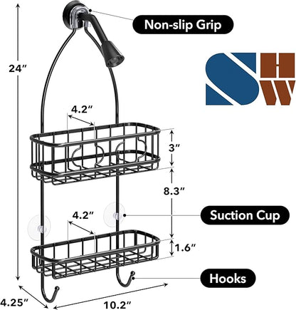 Simple Houseware Bathroom Hanging Shower Head Caddy Organizer, Black (24 x 10.2 x 4.2 inches)