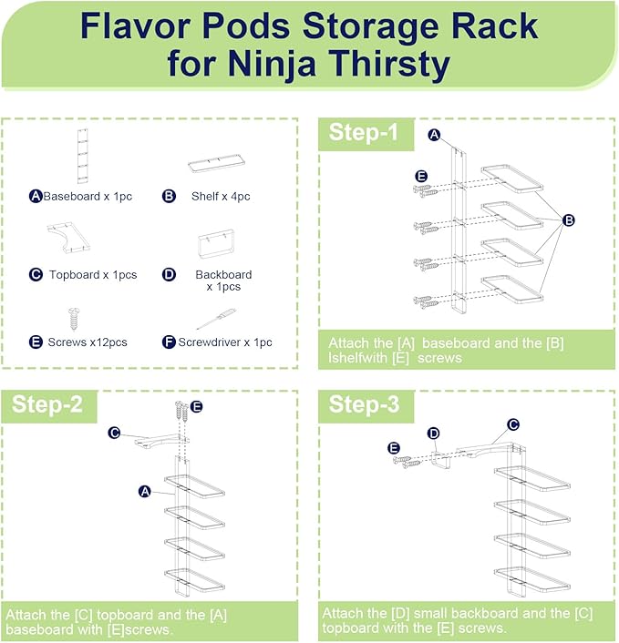 Flavor Pods Holder for Ninja Thirsti - 5-tier Holds 20 Flavore Water Drops Storage Rack for Ninja Thirsties WC1001/WC1002 Drink System Soda Machine, Soda Maker Syrup Holder Accessories(Shelf Only)