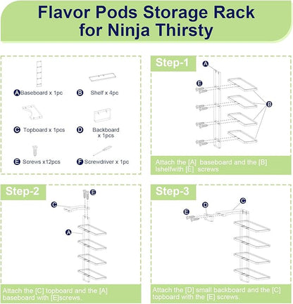 Flavor Pods Holder for Ninja Thirsti - 5-tier Holds 20 Flavore Water Drops Storage Rack for Ninja Thirsties WC1001/WC1002 Drink System Soda Machine, Soda Maker Syrup Holder Accessories(Shelf Only)