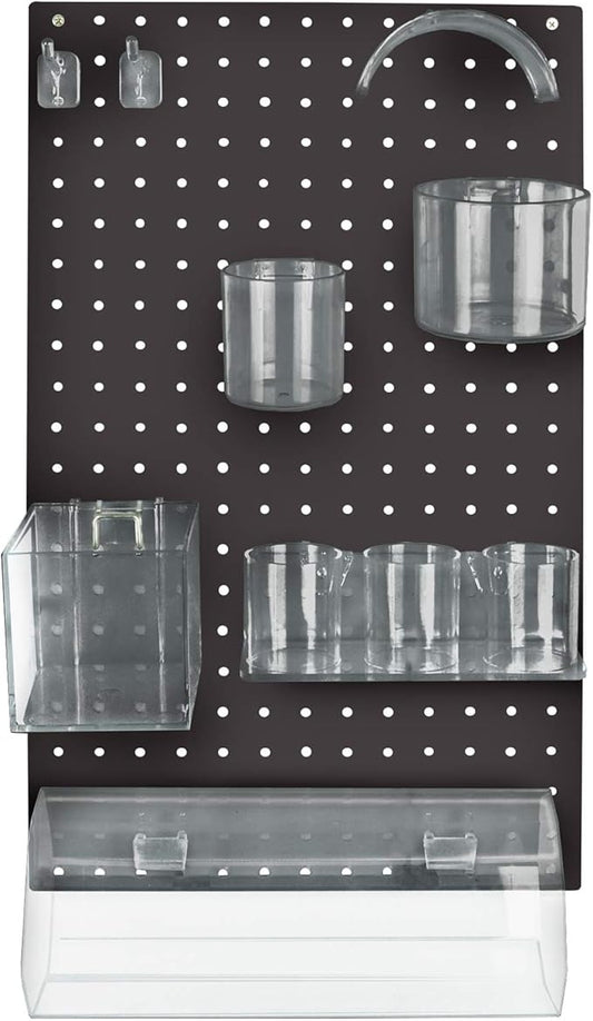 Azar Displays 900940-BLK The DIY Multi-Purpose 10-Piece Pegboard Wall Organizer Kit with One Panel and Accessory Assortment: Hooks, Bins, Headband Holder, Cylinder and Cups. Peg Wall Storage System