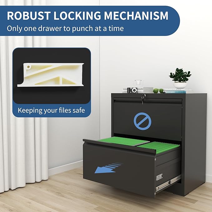 2-Drawer File Cabinet with Lock, Metal Lateral Filing Cabinets for Home Office, Heavy Duty Steel Horizontal Locking Office Storage Cabinet for Legal/Letter/A4 Size File, Assembly Required
