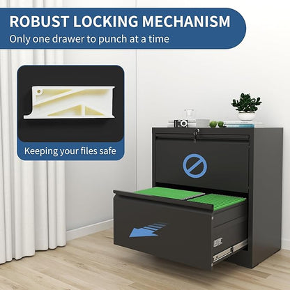 2-Drawer File Cabinet with Lock, Metal Lateral Filing Cabinets for Home Office, Heavy Duty Steel Horizontal Locking Office Storage Cabinet for Legal/Letter/A4 Size File, Assembly Required