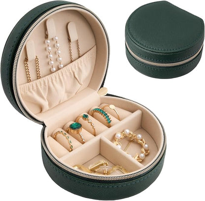 ProCase Travel Size Jewelry Box, Mini Portable Seashell-Shaped Jewelry Case, 2 Layer Organizer in PU Leather for Women -Emerald