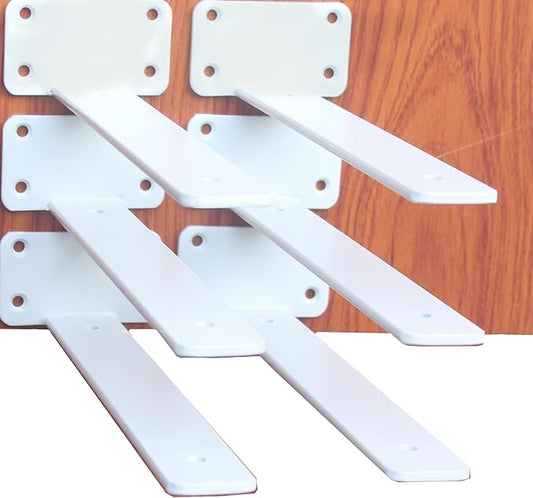 6 Pack - 14 inch White Hidden L Shelf Bracket (1/5 Inch Thicked) Iron Floating Shelf Brackets Rustic Industrial Metal Brackets for Shelf Support