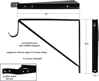 Premium Heavy Duty Closet Shelf and Rod Bracket, Black, 3-Pack