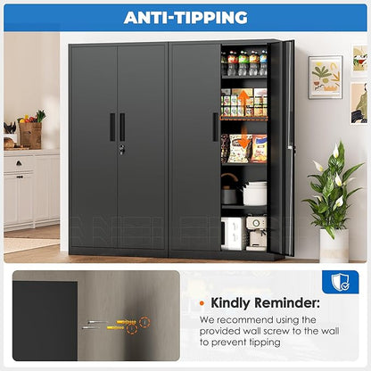 INTERGRAET 63" H Pantry Cabinet, Kitchen Pantry Storage Cabinets with 2 Doors and 4 Shelves,Black Metal Storage Cabinet,Cupboard for Home,Kitchen,Living Room/Dining