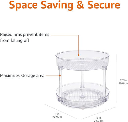 Amazon Basics Lazy Susan Turntable Organizer,9" Diameter,2 Tier,Clear,(Pack of 8)