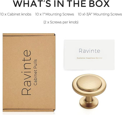 Ravinte 10 Pack 1-1/4 inch Kitchen Cabinet Knobs Drawer Knobs Dresser Knobs Champagne Bronze Zinc Knobs Drawer Pulls Door Knobs Dresser Drawer Handles Knobs for Dresser Drawers