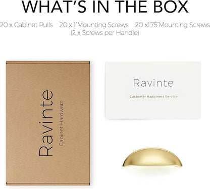 Ravinte 20 Pack 3" Drawer Pulls Brushed Brass Cabinet Cup Pulls Kitchen Hardware Cabinet Handles Drawer Handles Knobs 3 inch Hole Center