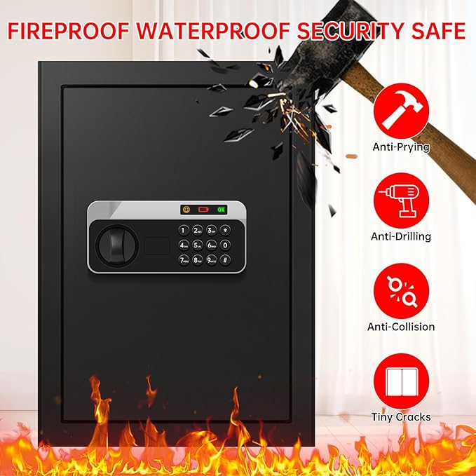 3.3 Cuft Large Fireproof Safe for Home, Security Safe Box Fireproof Waterproof with Digital Keypad, Removable Shelves and Alarm System, Anti-theft Personal Safes for Home Use Fire and Water Proof