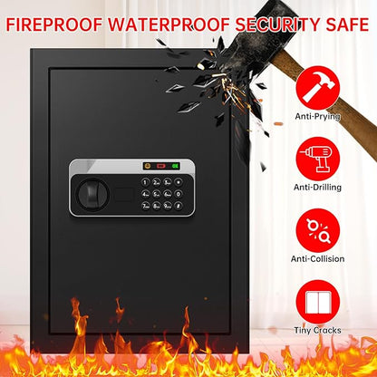 3.3 Cuft Large Fireproof Safe for Home, Security Safe Box Fireproof Waterproof with Digital Keypad, Removable Shelves and Alarm System, Anti-theft Personal Safes for Home Use Fire and Water Proof