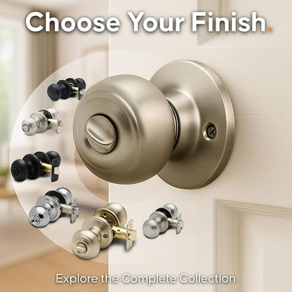 Copper Creek Colonial Privacy Interior Door Knob – ANSI Grade-3 Certified, Modern Heavy Duty Handle, Easy Install and Reversible for Bedroom, Bathroom and Closets – Polished Brass (1 Pack)