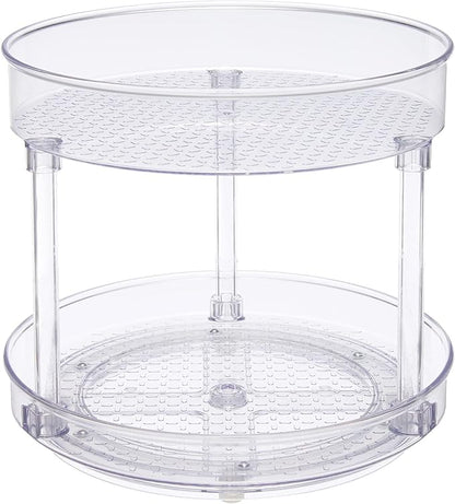 Amazon Basics Lazy Susan Turntable Organizer for Spices and Condiments, 9" Diameter, 2 Tier, Clear