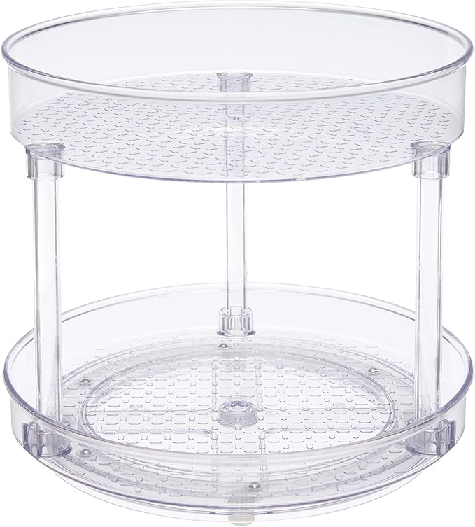 Amazon Basics Lazy Susan Turntable Organizer,9" Diameter,2 Tier,Clear,(Pack of 8)