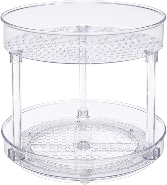 Amazon Basics Lazy Susan Turntable Organizer,9" Diameter,2 Tier,Clear,(Pack of 8)