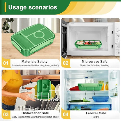 Bento Box Adult Lunch Box Kids,Lunch Containers for Adults/Kids/Toddler,5 Compartments Bento Lunch Box with Sauce Vontainers,Microwave & Dishwasher & Freezer Safe,BPA-Free (Emerald green)