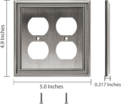 Henne Bery Sunken Pearls Heavy Duty Decorative Wall Plate Switch Plate Outlet Cover (Double Duplex, Heirloom Silver)